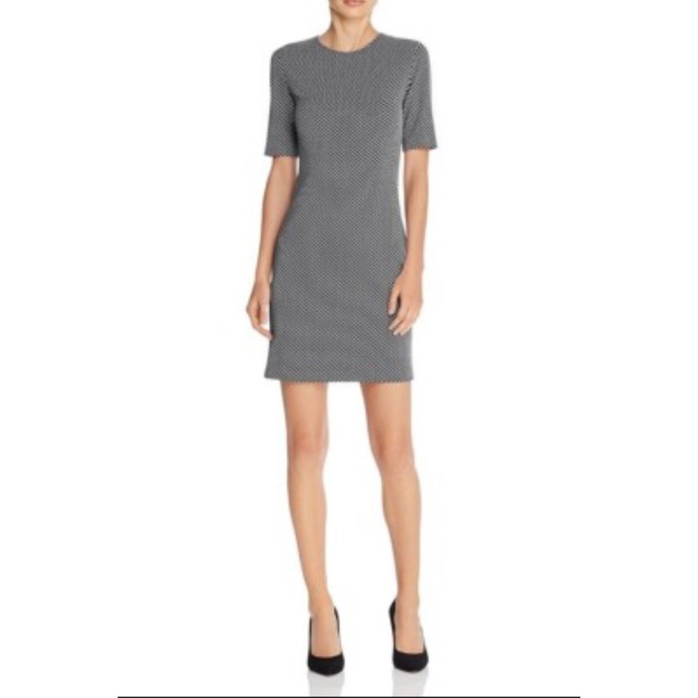 Theory Womens Black White Diagonal Micro‎ Check Short Sleeve Shift Dress Size 8